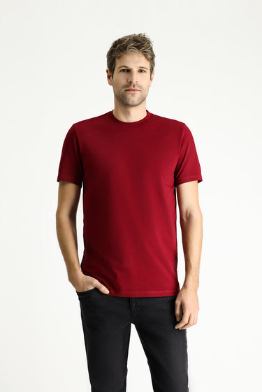 Açık Bordo Bisiklet Yaka Slim Fit Dar Kesim Süprem Pamuk Tişört