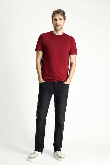 Açık Bordo Bisiklet Yaka Slim Fit Dar Kesim Süprem Pamuk Tişört