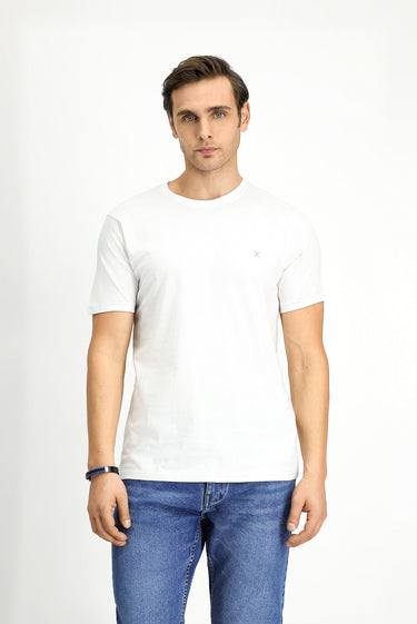 Beyaz-Siyah-Lacivert Bisiklet Yaka Slim Fit Dar Kesim Pamuk 3'lü Tişört Seti