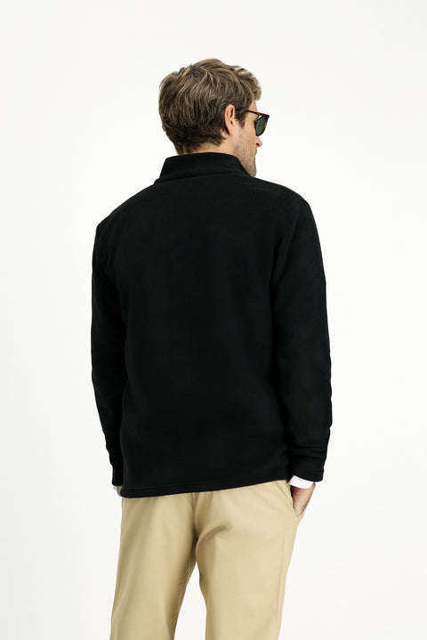 Siyah Dik Yaka Tam Fermuarlı Soğuk Geçirmez Tüylenme Yapmayan Cepli Polar Sweatshirt