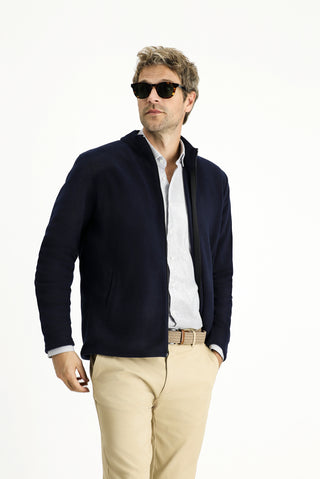 Koyu Lacivert Dik Yaka Tam Fermuarlı Soğuk Geçirmez Tüylenme Yapmayan Cepli Polar Sweatshirt