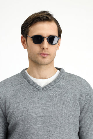 Orta Gri Melanj V Yaka Regular Fit Triko Kazak