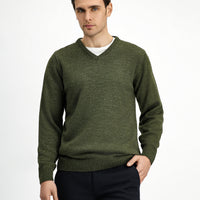 Orta Haki V Yaka Regular Fit Triko Kazak