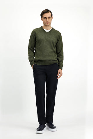 Orta Haki V Yaka Regular Fit Triko Kazak