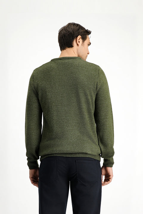 Medium Khaki V-Neck Regular Fit Knitwear Sweater