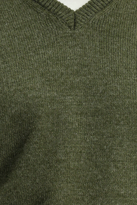 Medium Khaki V-Neck Regular Fit Knitwear Sweater