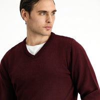Koyu Bordo V Yaka Regular Fit Triko Kazak