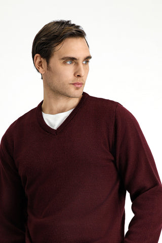 Koyu Bordo V Yaka Regular Fit Triko Kazak