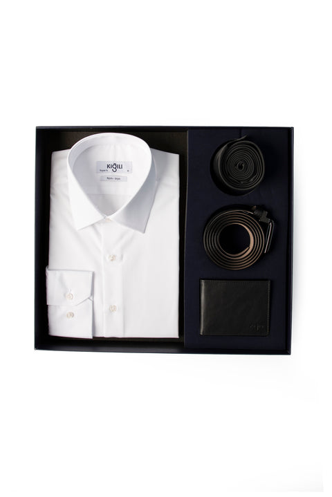 Off-White 4-Piece Gift Set / Shirt & Tie & Belt & Wallet Dowry Set Gift Boxed Set
