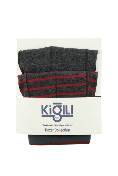 Orta Füme 2'li Desenli Pamuklu Boxer Seti