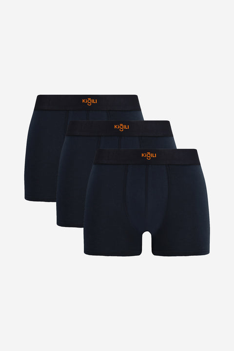 Lacivert Premium 3'lü Pamuklu Likralı Rahat Esnek Boxer Seti (Damat Bohçası - Çeyiz Seti)