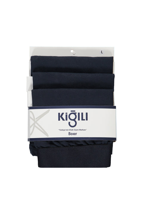 Lacivert Premium 3'lü Pamuklu Likralı Rahat Esnek Boxer Seti (Damat Bohçası - Çeyiz Seti)