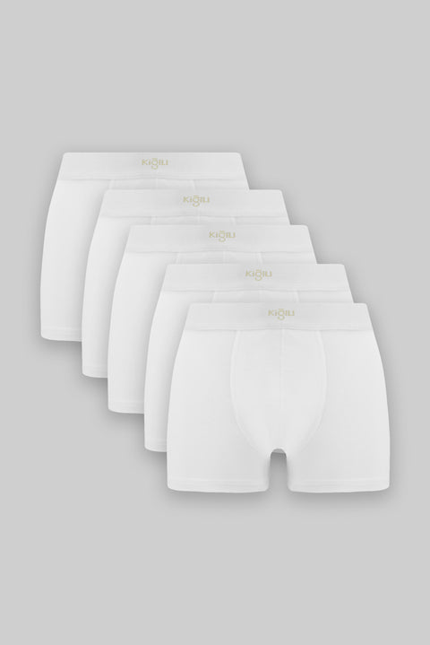 White Premium 5-Pack Cotton Lycra Comfortable Flexible Boxer Set (Groom's Trousseau - Dowry Set)