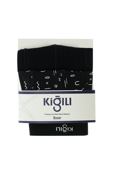 Siyah 2'li Desenli Pamuklu Boxer Seti