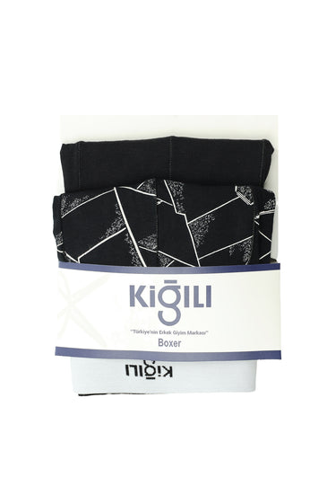 Siyah 2'li Pamuklu Desenli Boxer Seti