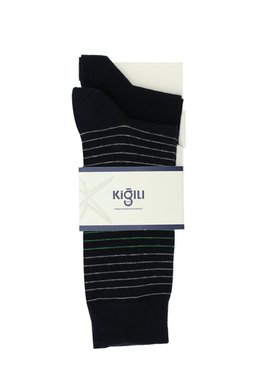 Açık Lacivert 2'li Çizgili Pamuklu Çorap Seti