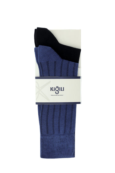 İndigo 2'li Pamuklu Çizgili Çorap Seti