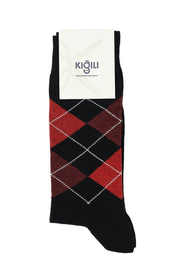 Açık Siyah Tekli Desenli Pamuklu Çorap