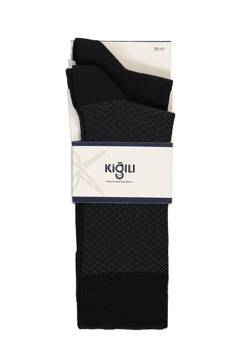 Light Black 2-Pack Cotton Lycra Stretch Patterned Sock Set