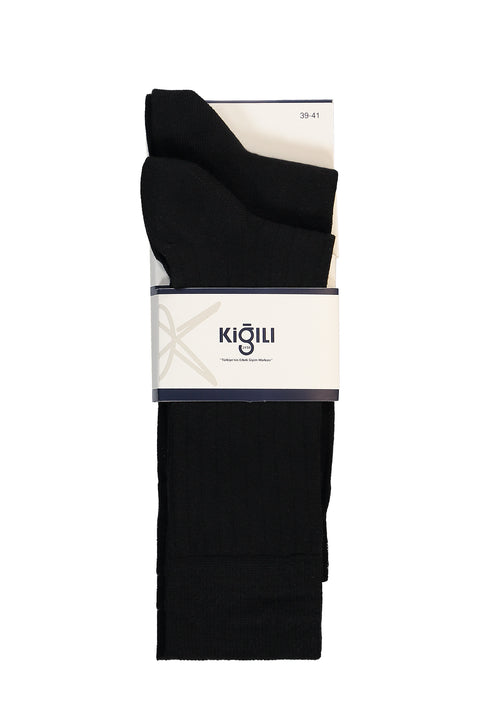 Black 2-Pack Cotton Lycra Stretch Patterned Sock Set