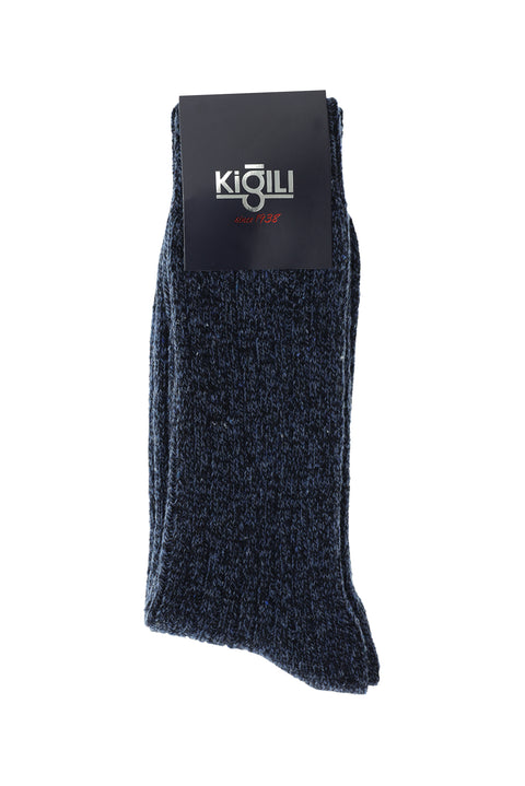 İndigo Tekli Yünlü Desenli Çorap