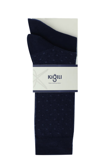 Lacivert 2'li Desenli Pamuklu Çorap Seti