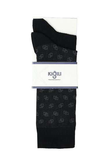 Siyah 2'li Desenli Pamuklu Çorap Seti