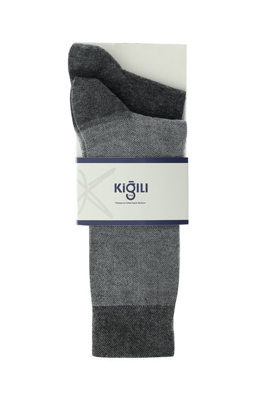 Orta Füme Melanj 2'li Desenli Pamuklu Çorap Seti