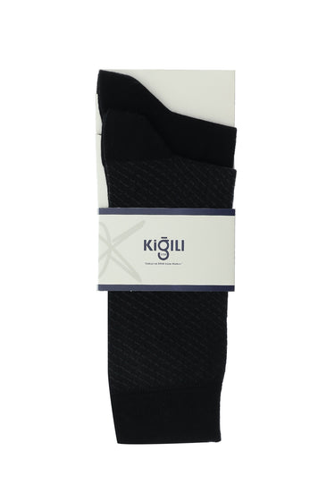 Siyah 2'li Desenli Pamuklu Çorap Seti