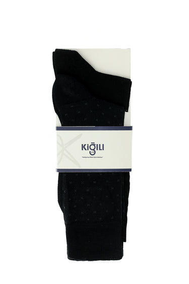 Siyah 2'li Pamuklu Desenli Çorap Seti