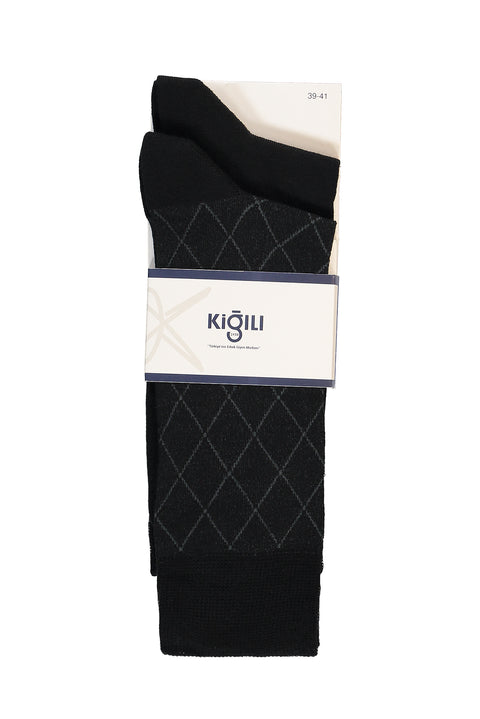 Black 2-Pack Cotton Lycra Stretch Patterned Sock Set