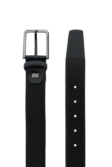 Siyah Klasik Desenli Deri Kemer