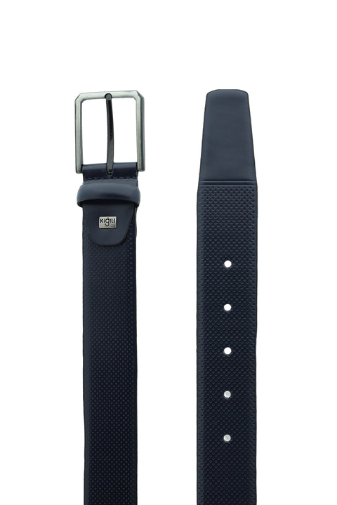 Dark Navy Classic Patterned Leather Belt