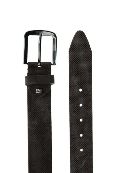 Koyu Kahve Spor Desenli Süet Kemer