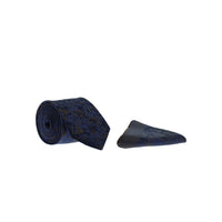 Dark Navy Blue 2-Piece Patterned Tie & Pocket Square Set