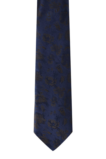 Koyu Lacivert 2'li Desenli Kravat & Mendil Seti