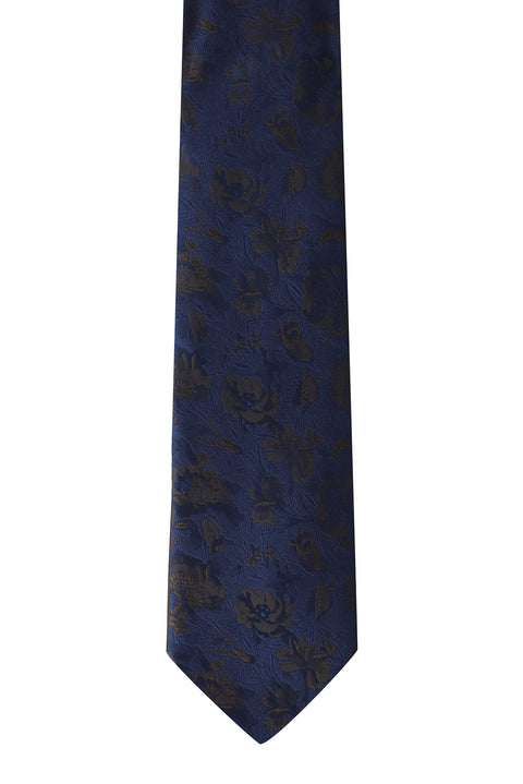 Dark Navy Blue 2-Piece Patterned Tie & Pocket Square Set