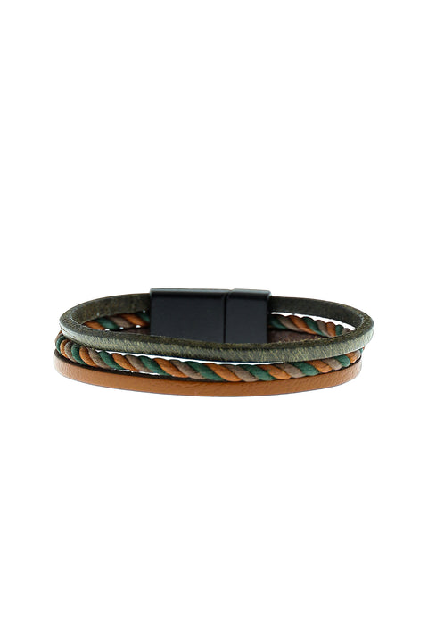 Dark Green 3-Piece Leather Bracelet