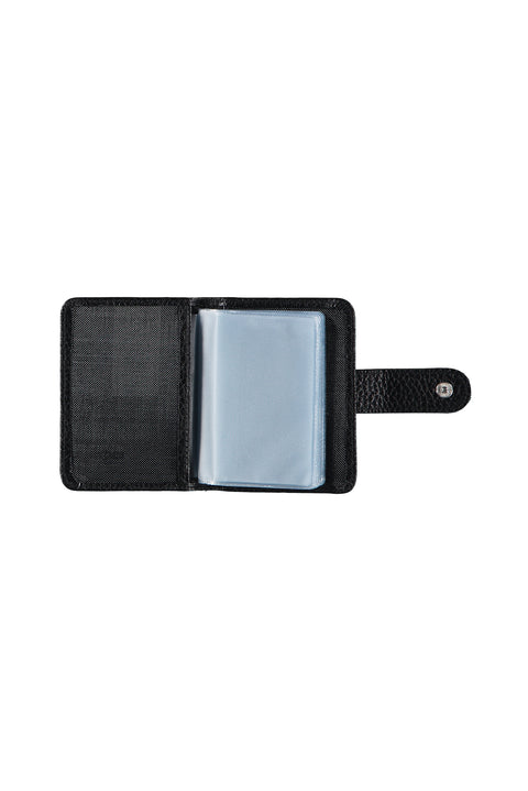 Black Patterned Snap-Closure Transparent Leather Card Holder
