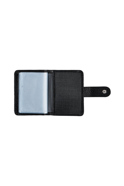 Black Patterned Snap-Closure Transparent Leather Card Holder