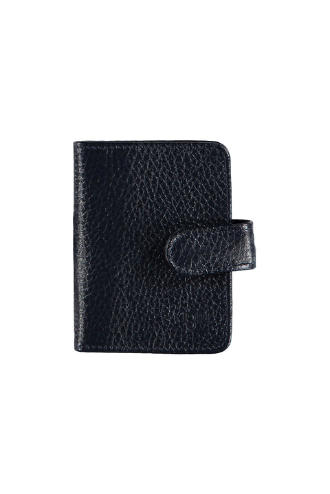 Dark Navy Patterned Snap-Closure Transparent Leather Card Holder