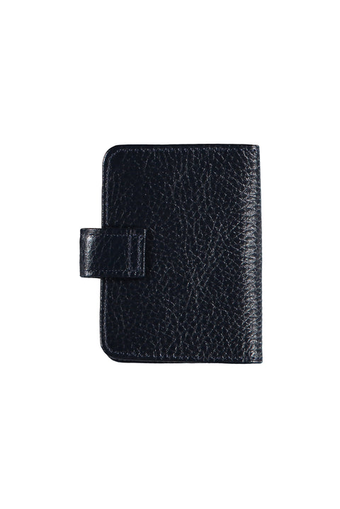 Dark Navy Patterned Snap-Closure Transparent Leather Card Holder