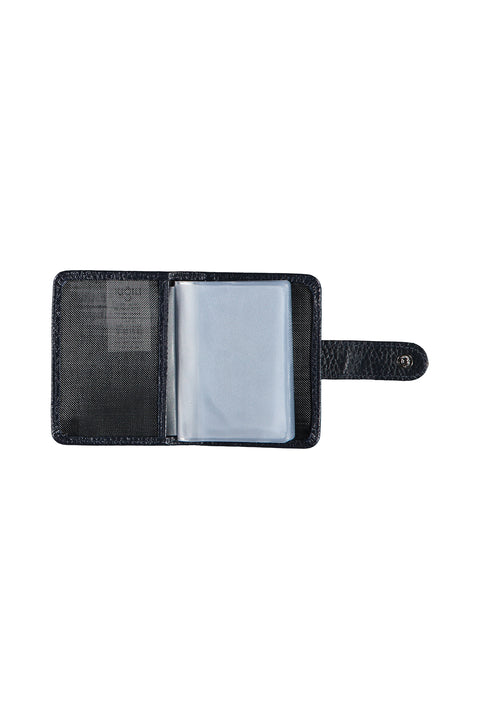 Dark Navy Patterned Snap-Closure Transparent Leather Card Holder