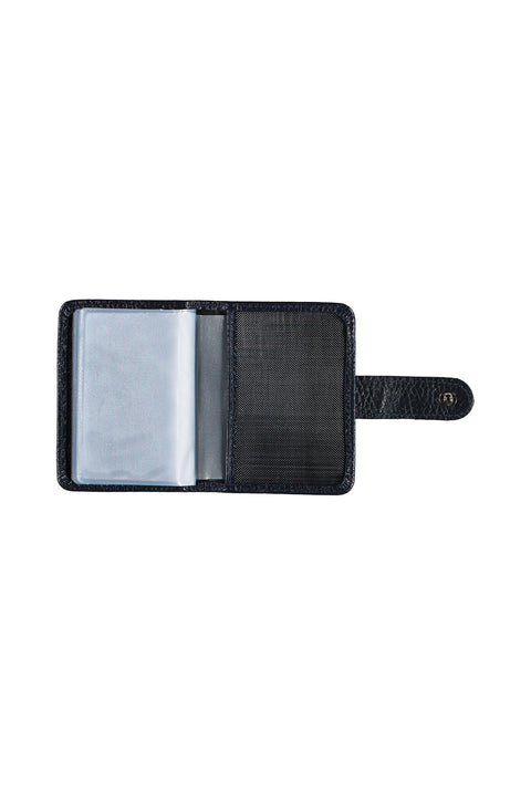Dark Navy Patterned Snap-Closure Transparent Leather Card Holder