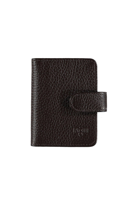 Dark Brown Patterned Snap-Closure Transparent Leather Card Holder