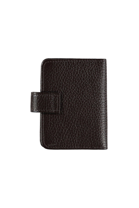 Dark Brown Patterned Snap-Closure Transparent Leather Card Holder