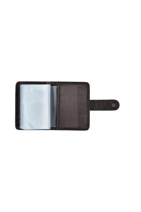 Dark Brown Patterned Snap-Closure Transparent Leather Card Holder