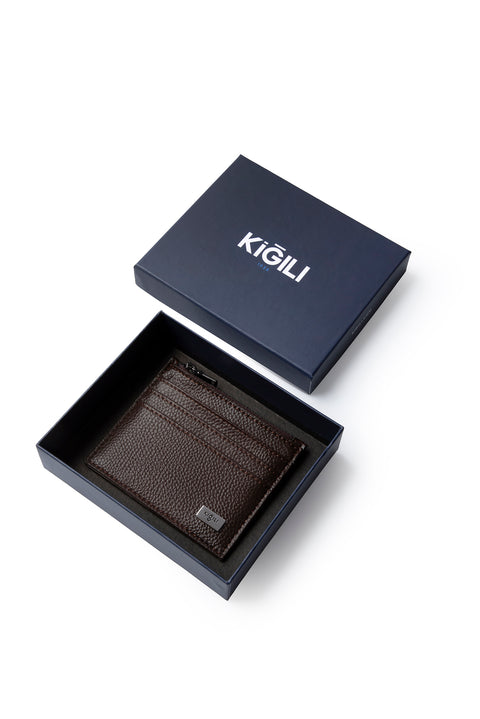 Dark Brown Card Holder with Coin Compartment and Gift Box