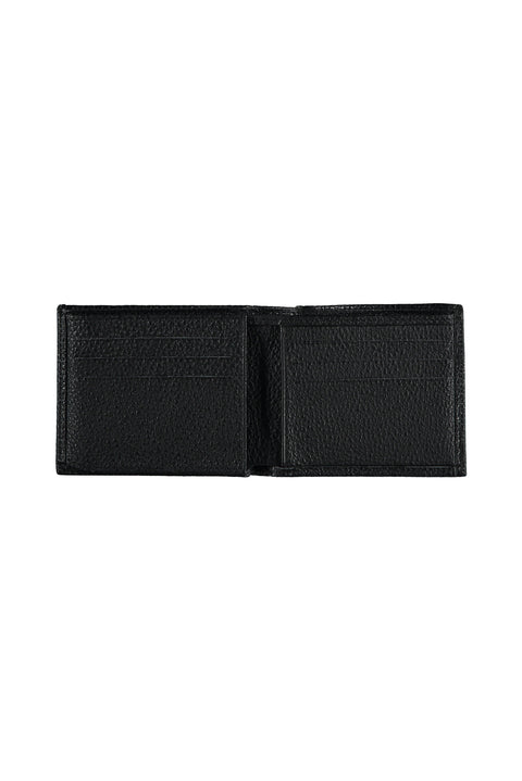 Black Patterned Horizontal Card Holder Wallet with Money Compartment