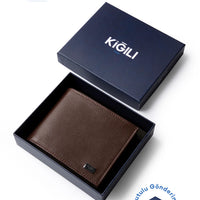 Light Brown Patterned Card Holder Wallet with Money Compartment and Gift Box